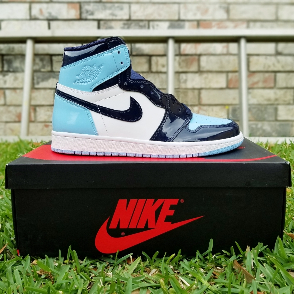 Size 9.5 (8m) - Jordan 1 Retro High - UNC Patent Blue Chill 2019